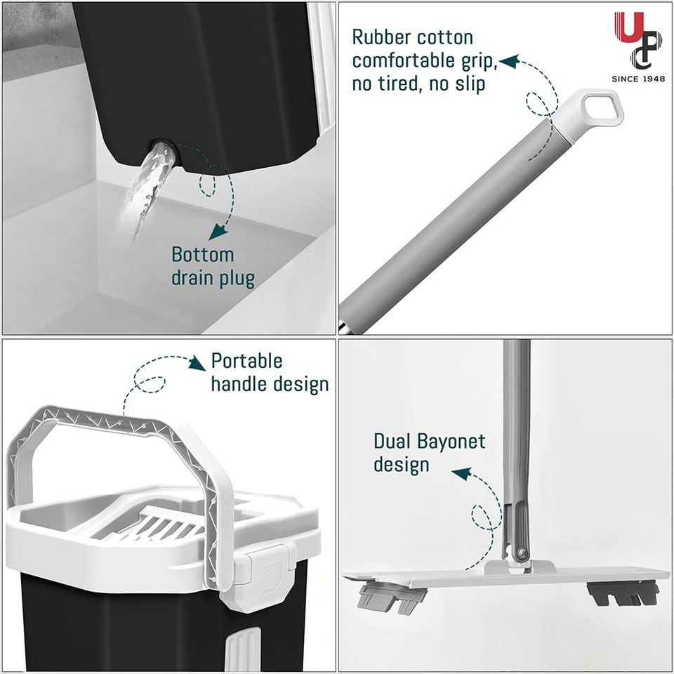 Balai Essoreur Automatique 2 en 1 avec Seau Compact avec 7 Tampons Remplaçables