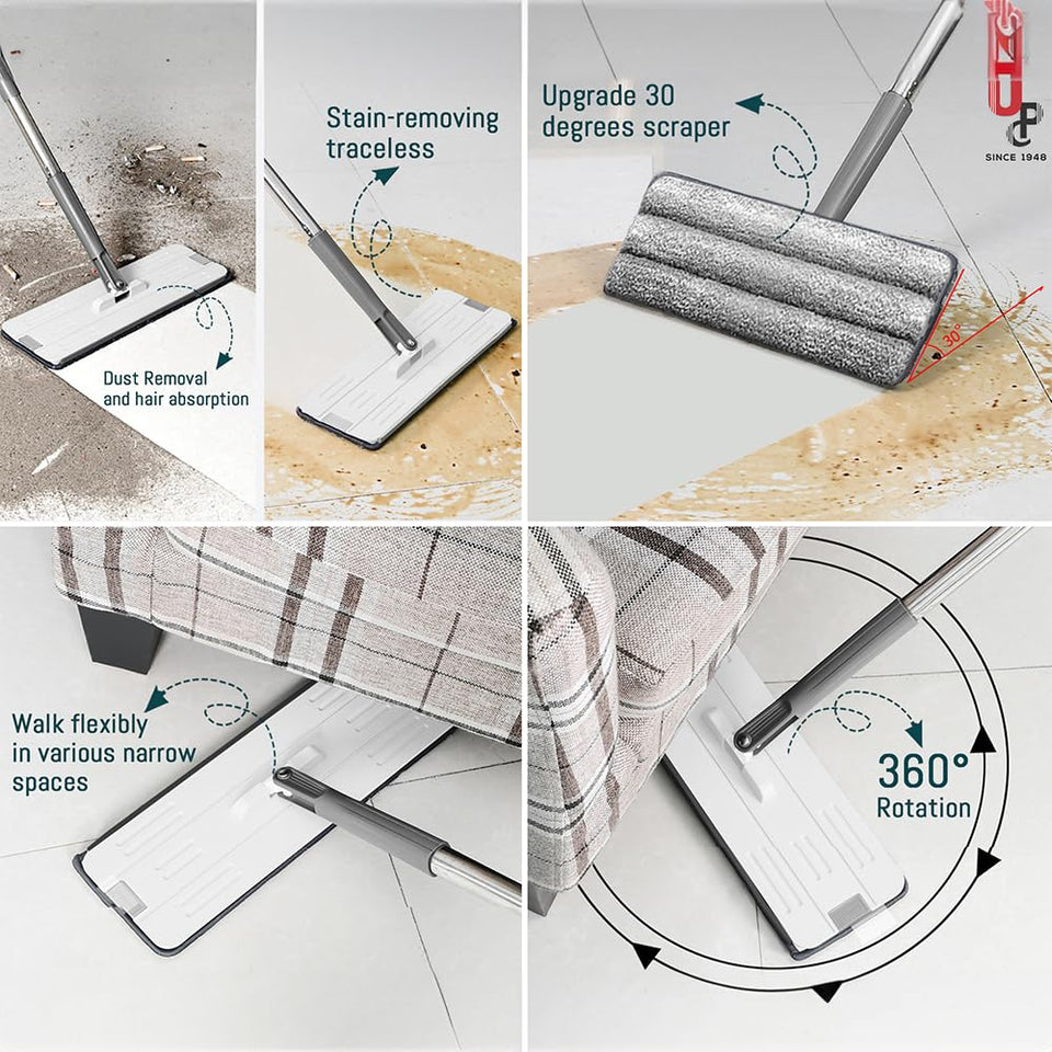 Balai Essoreur Automatique 2 en 1 avec Seau Compact avec 7 Tampons Remplaçables