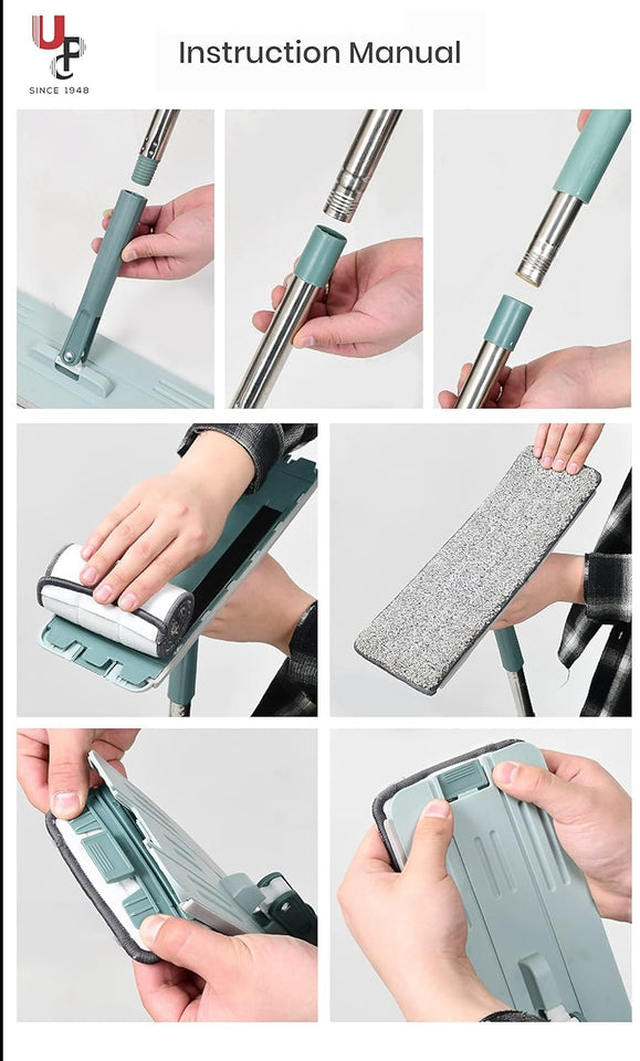 Balai Essoreur Automatique 2 en 1 avec Seau Compact avec 7 Tampons Remplaçables