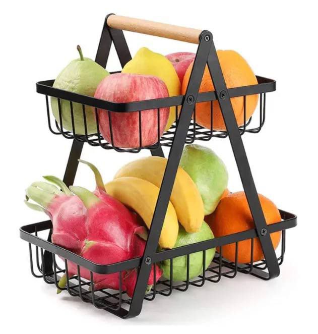 Panier de rangement pour fruits en métal à 2 couches lavable et antirouille